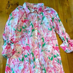 Lilly Pulitzer pink flamingos button down shirt